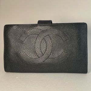 Authentic CHANEL Timeless CC Long Caviar Leather French Wallet Black